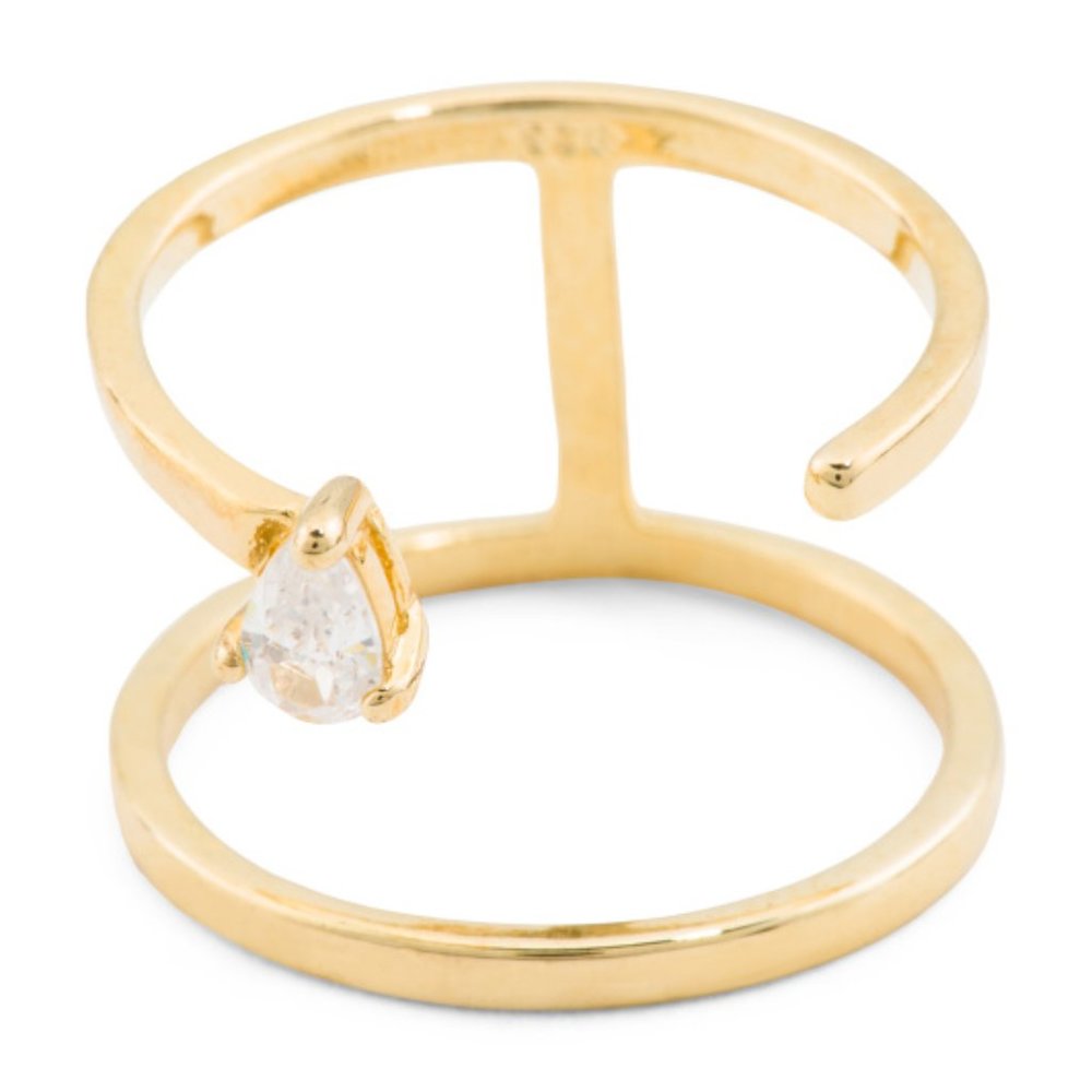 NEW SHASHI 18k Gold Plated Sterling Silver Pear Cz Two Row Semi Adjustable Ring